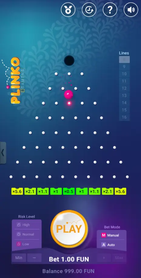 Jogo Plinko rodando em smartphone com interface mobile otimizada e tabuleiro responsivo